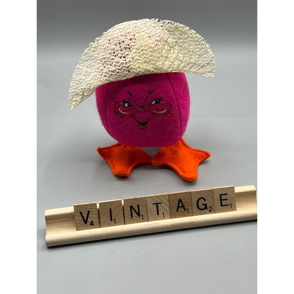 Annalee Pink Easter Egg with Easter Bonnet Posable Hot Pink Egg with Webbed Feet - Picture 3 of 9